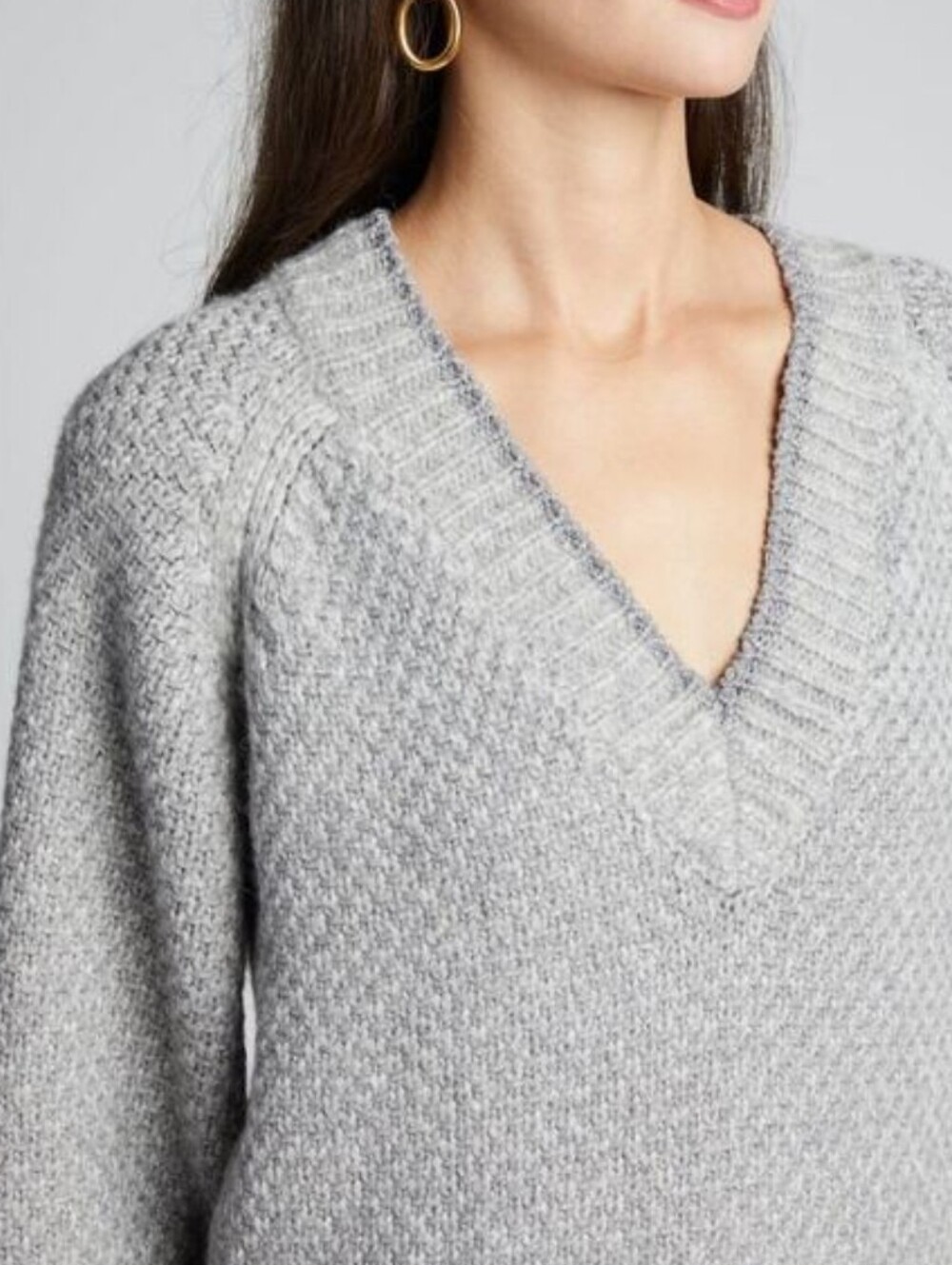 Veronica Beard Mirnie Gray V-Neck Alpaca Sweater Womens L - Picture 3 of 10